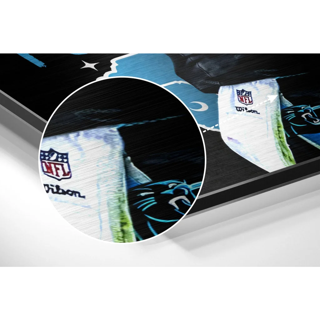 glass wall art Carolina Panthers NFL jersey patch on brushed aluminium dibond wall art