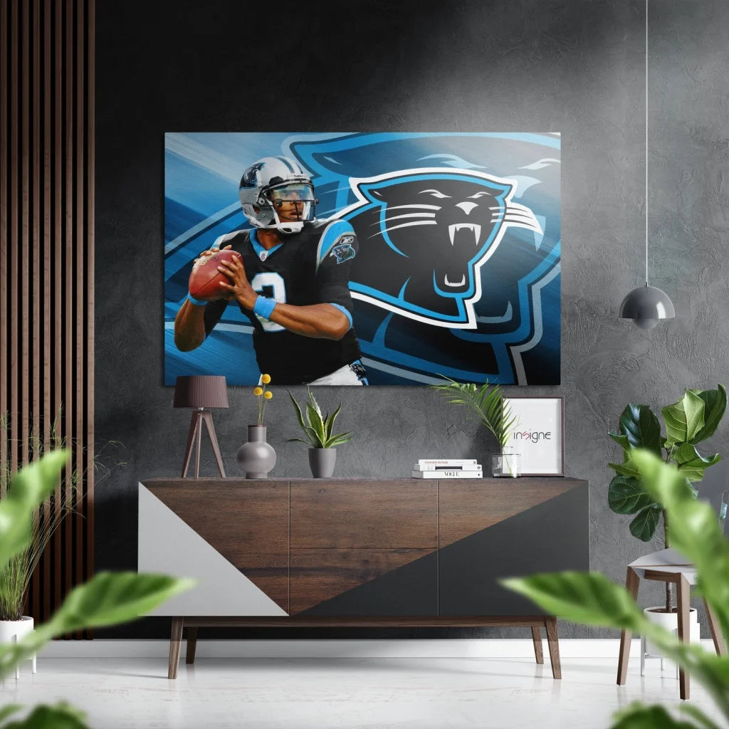 Dynamic Carolina Panthers action shot on brushed aluminium dibond panel