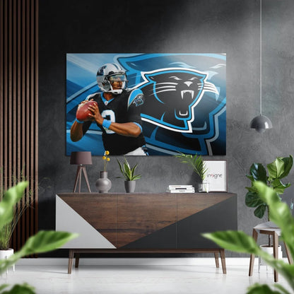 Dynamic Carolina Panthers action shot on brushed aluminium dibond panel