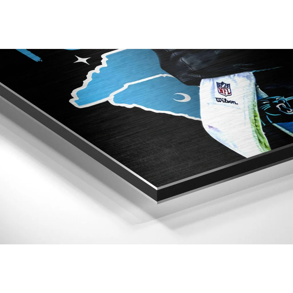 Glass Wall Art Glossy black and white Carolina Panthers panther logo on brushed aluminium dibond wall art