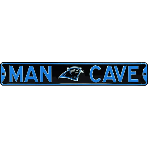 Carolina Panthers man cave authentic street sign with blue neon glow