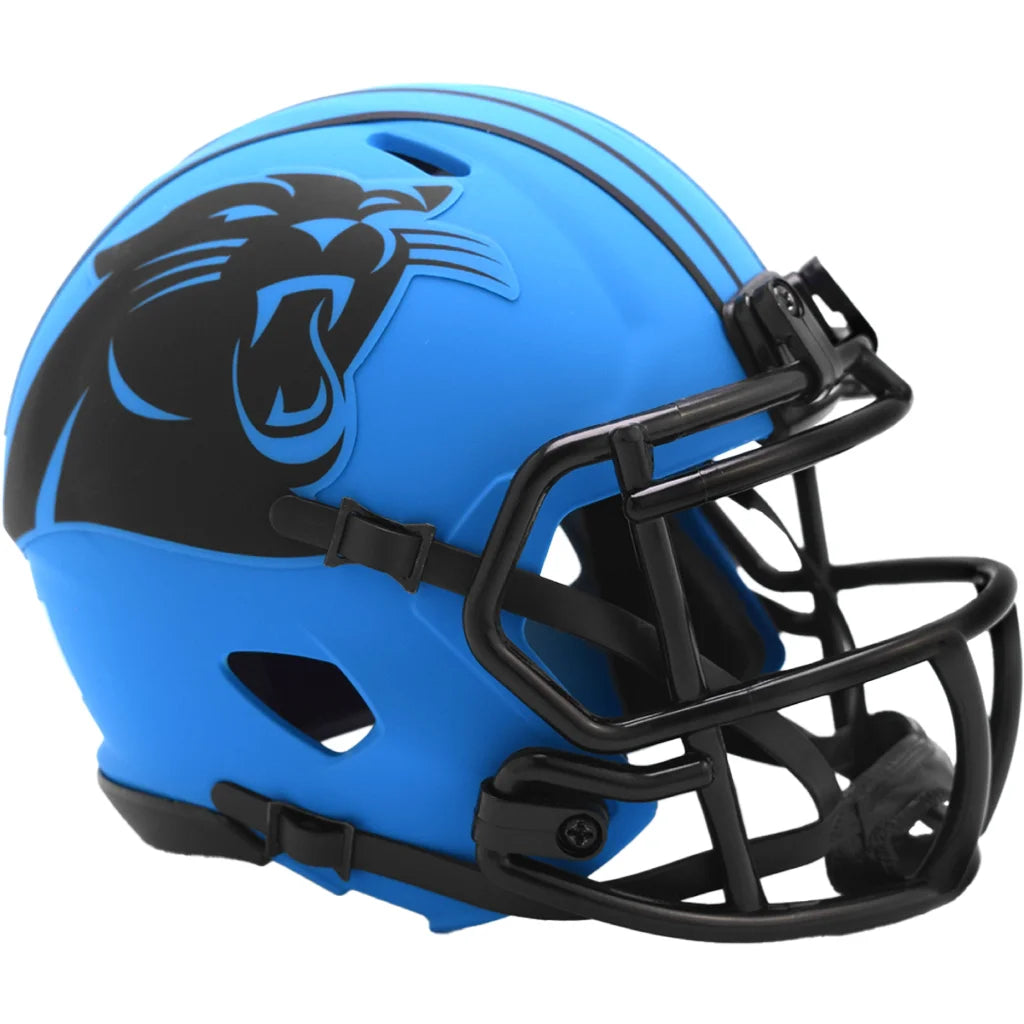 Carolina Panthers matte blue mini football helmet with black panther logo