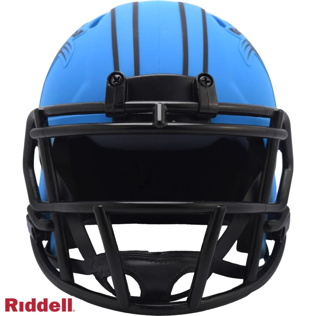 Carolina Panthers mini football helmet with matte blue speed features