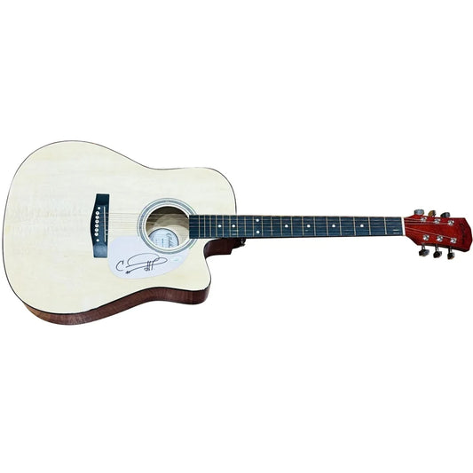 Carrie Underwood natural acoustic guitar with red headstock autograph