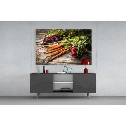 Vibrant farm fresh harvest wall art canvas print of carrots, beets, radishes