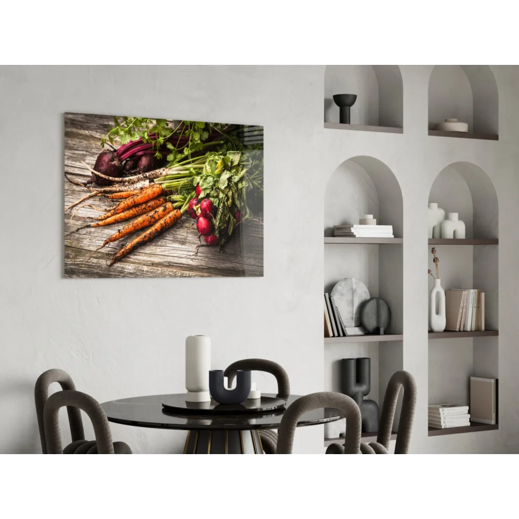 Rustic farm fresh harvest wall art canvas print with carrots and beets