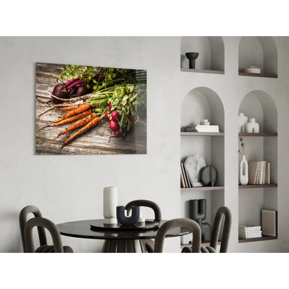 Rustic farm fresh harvest wall art canvas print with carrots and beets