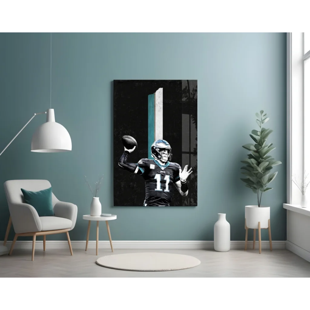 Eagles number 11 football action shot glass wall art canvas print