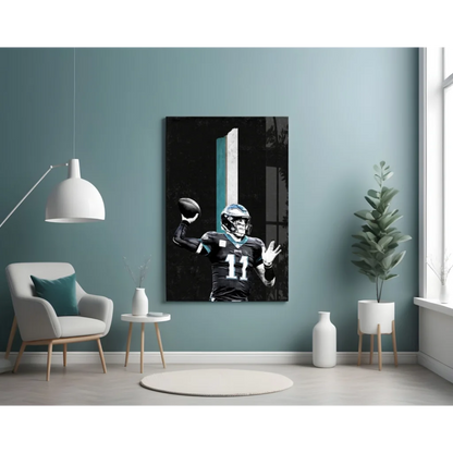 Eagles number 11 football action shot glass wall art canvas print