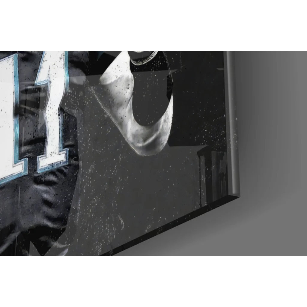 Eagles number 11 action shot glass wall art with distressed Nike swoosh poster