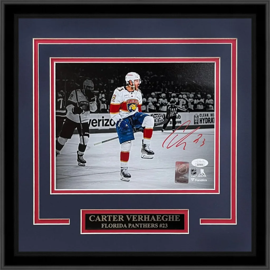 Carter Verhaeghe autographed Florida Panthers spotlight goal celebration framed photo