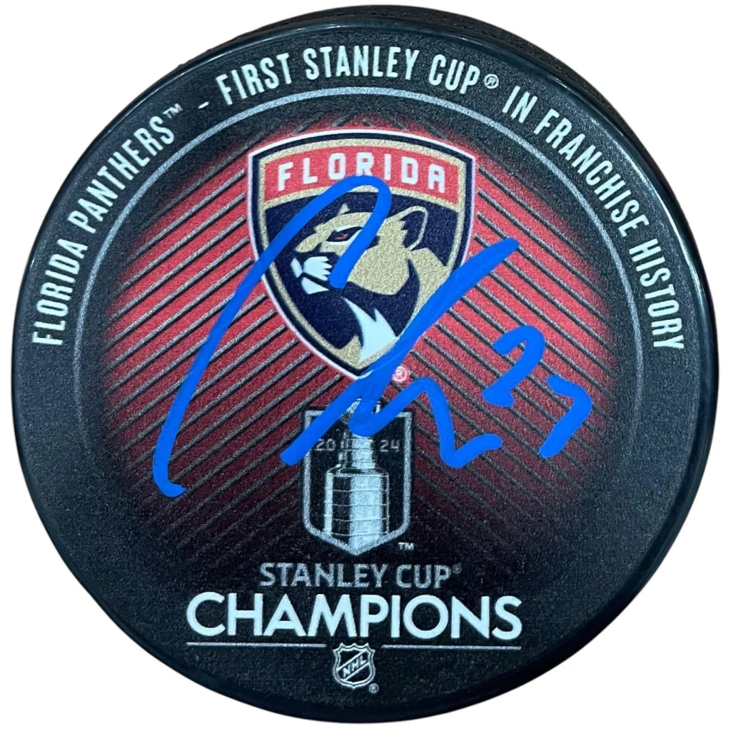 Carter Verhaeghe autographed Florida Panthers Stanley Cup hockey puck