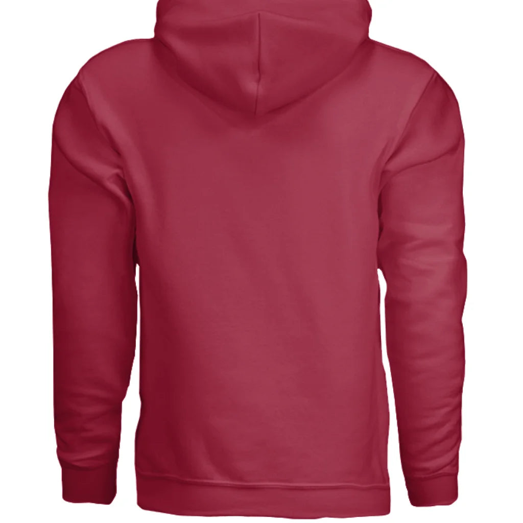 Cozy fleece maroon hoodie with hood, zipper, and cartoon monkey graphic