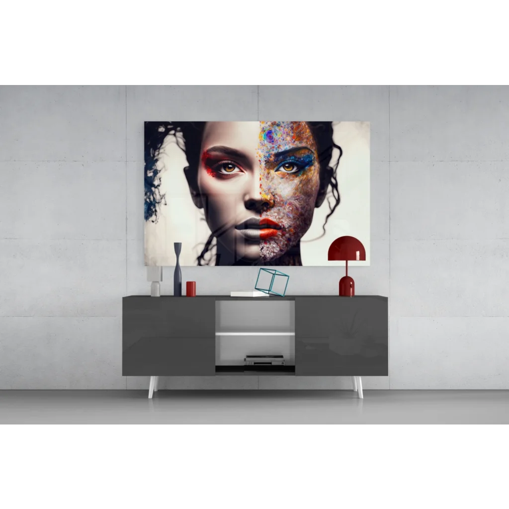Split face abstract canvas wall art print with vibrant colors