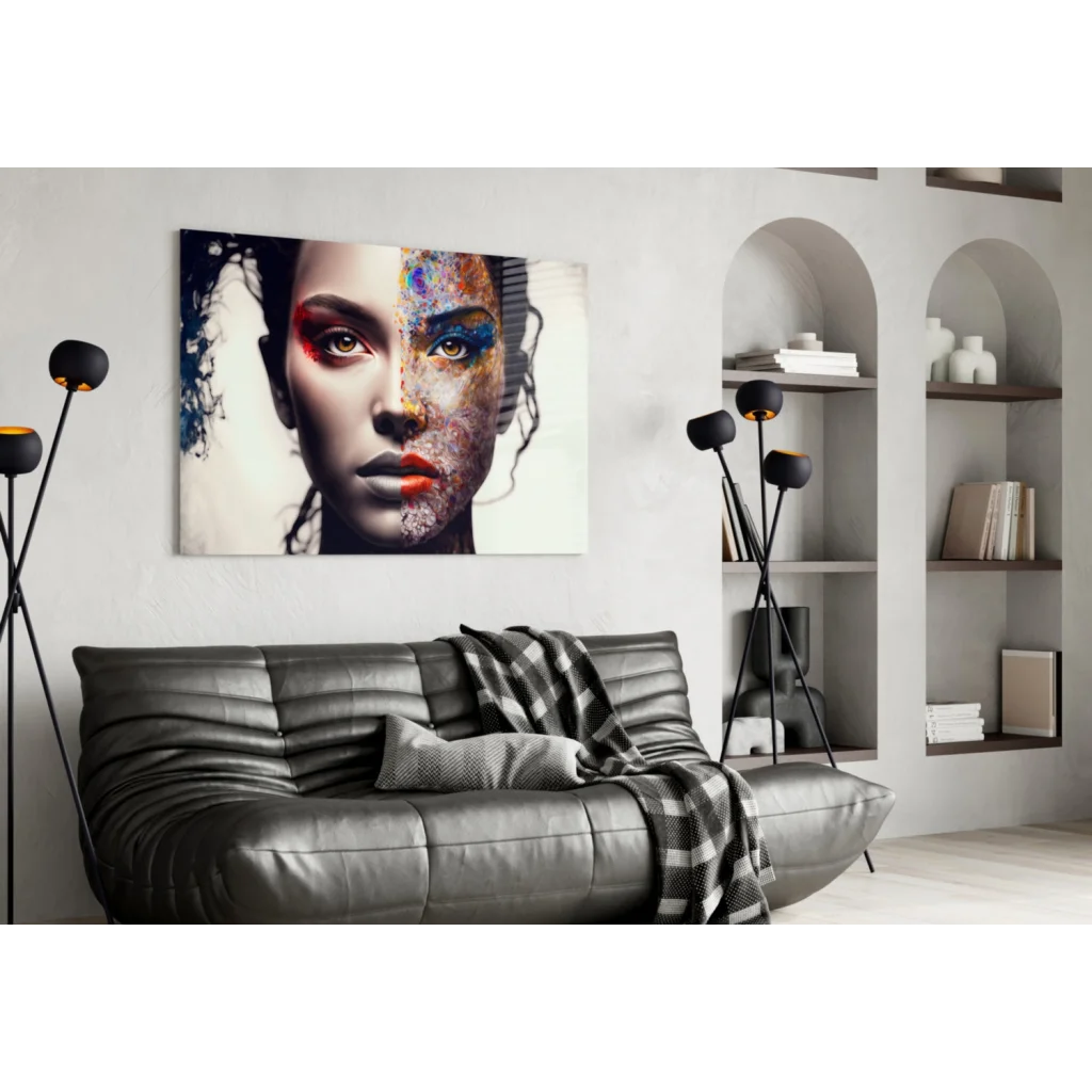 Split Face Abstract Canvas Wall Art Print | Contemporary Home Wall Art | vintageantiquesgifts.com