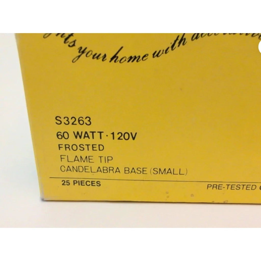 Satco S3263 60W frosted flame tip candelabra bulb case of 25