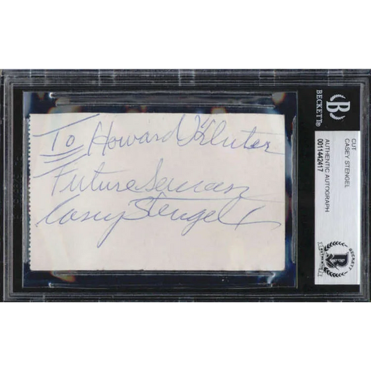 Beckett authenticated Casey Stengel New York Yankees signed cut autograph card