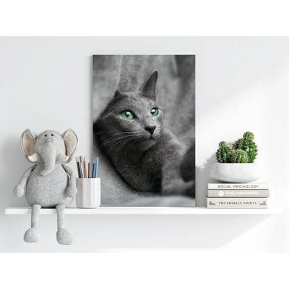 Striking gray cat with green eyes on Insigne aluminum print