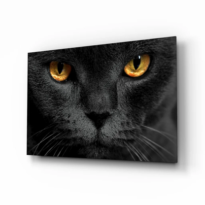 Mesmerizing Black Cat Glass Wall Art with Golden Eyes | Insigneart USA | vintageantiquesgifts.com
