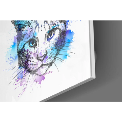 Vibrant Watercolor Cat Tempered Glass Art | Glass Wall Art Print | vintageantiquesgifts.com