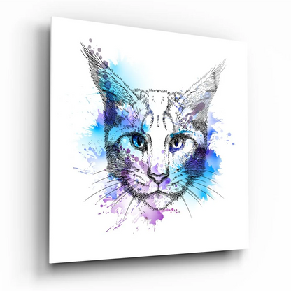 Vibrant Watercolor Cat Tempered Glass Art | Insigneart USA | vintageantiquesgifts.com