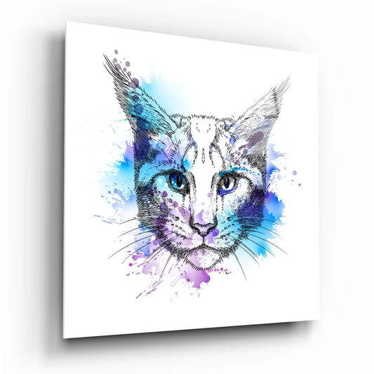 Vibrant Watercolor Cat Tempered Glass Art | Insigneart USA | vintageantiquesgifts.com
