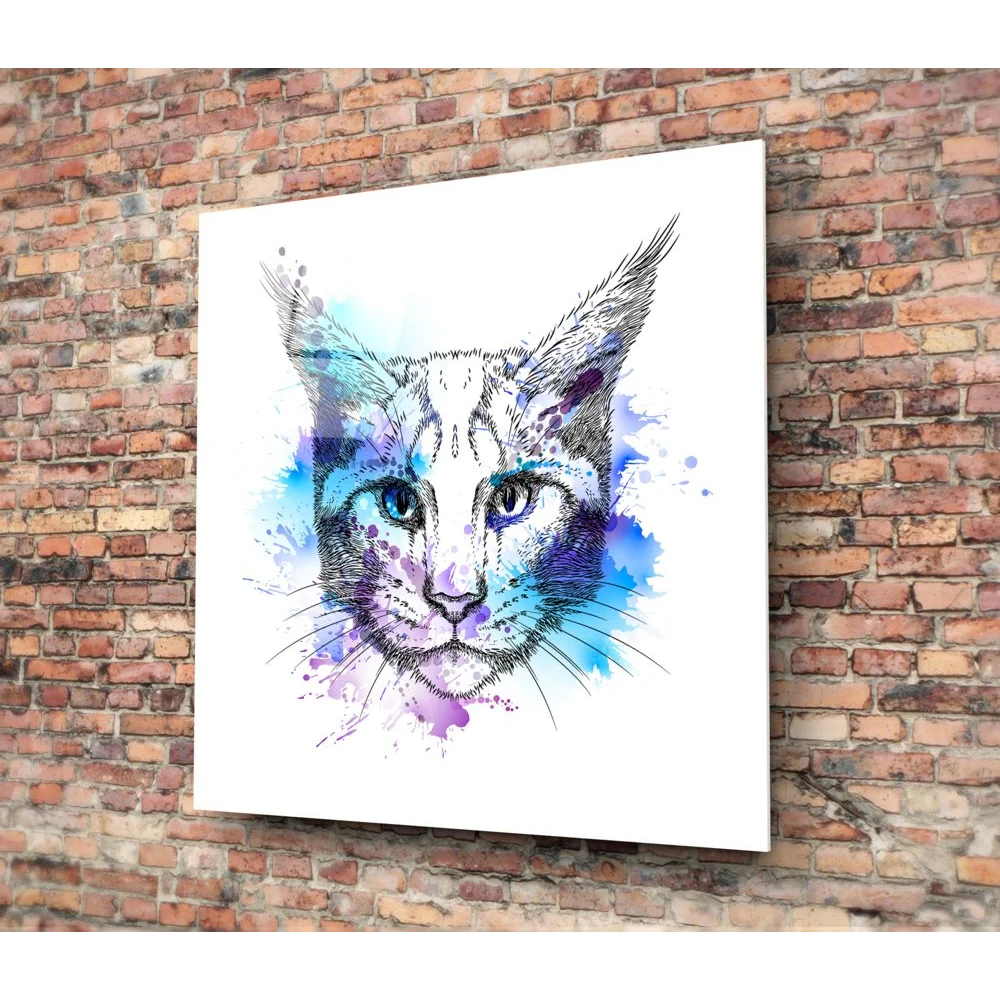 Vibrant Watercolor Cat Tempered Glass Art | Modern Wall Art Decor | vintageantiquesgifts.com