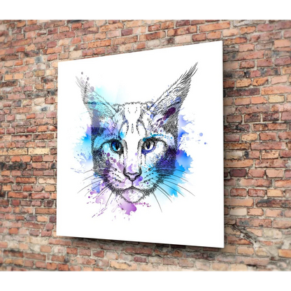 Vibrant Watercolor Cat Tempered Glass Art | Modern Wall Art Decor | vintageantiquesgifts.com