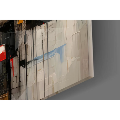 Abstract black cat wall art with fiery orange eyes and blue triangle streaks