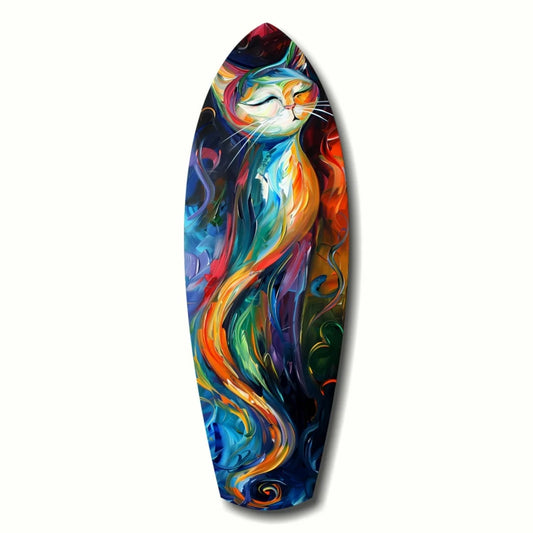 Vibrant colors cat mural on tempered glass surfboard art