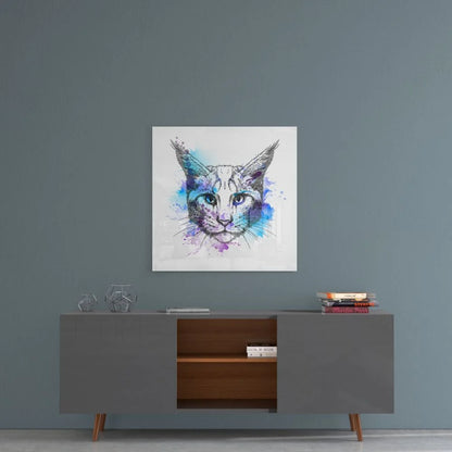 Vibrant Watercolor Cat Tempered Glass Art | Contemporary Home Wall Art | vintageantiquesgifts.com