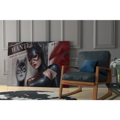Bold black and red Catwoman glass wall art print