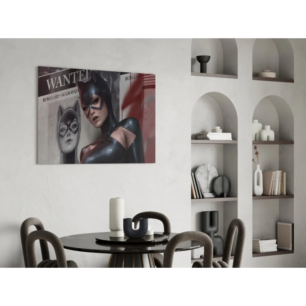 Catwoman wanted poster on stunning glass wall art print