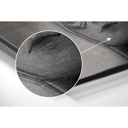 Black and gray textured portrait on brushed aluminium dibond