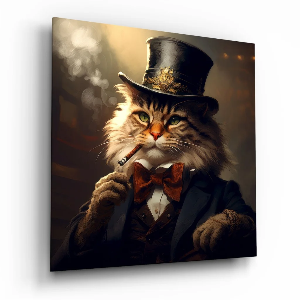Dapper Cat Gentleman Tempered Glass Art Print | Insigneart USA | vintageantiquesgifts.com