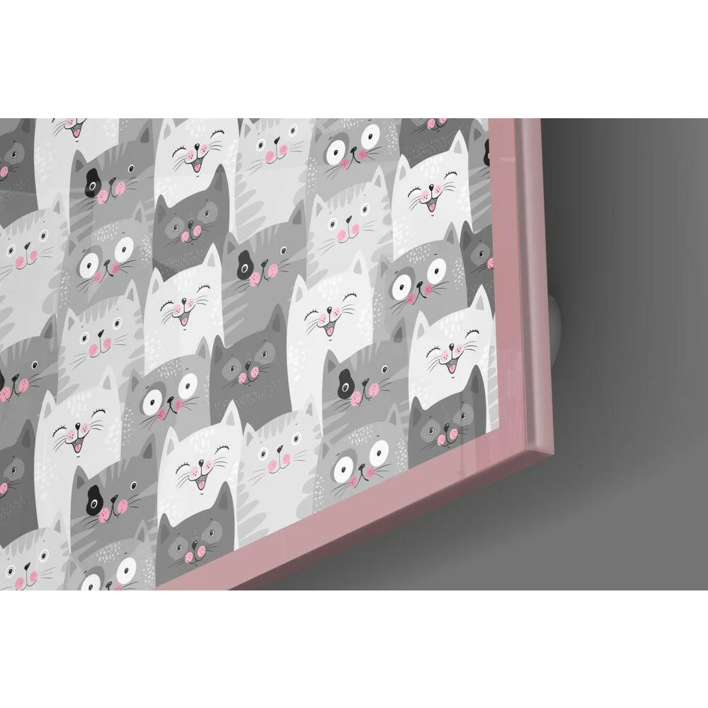 Adorable cat pattern glass wall art in pink frame