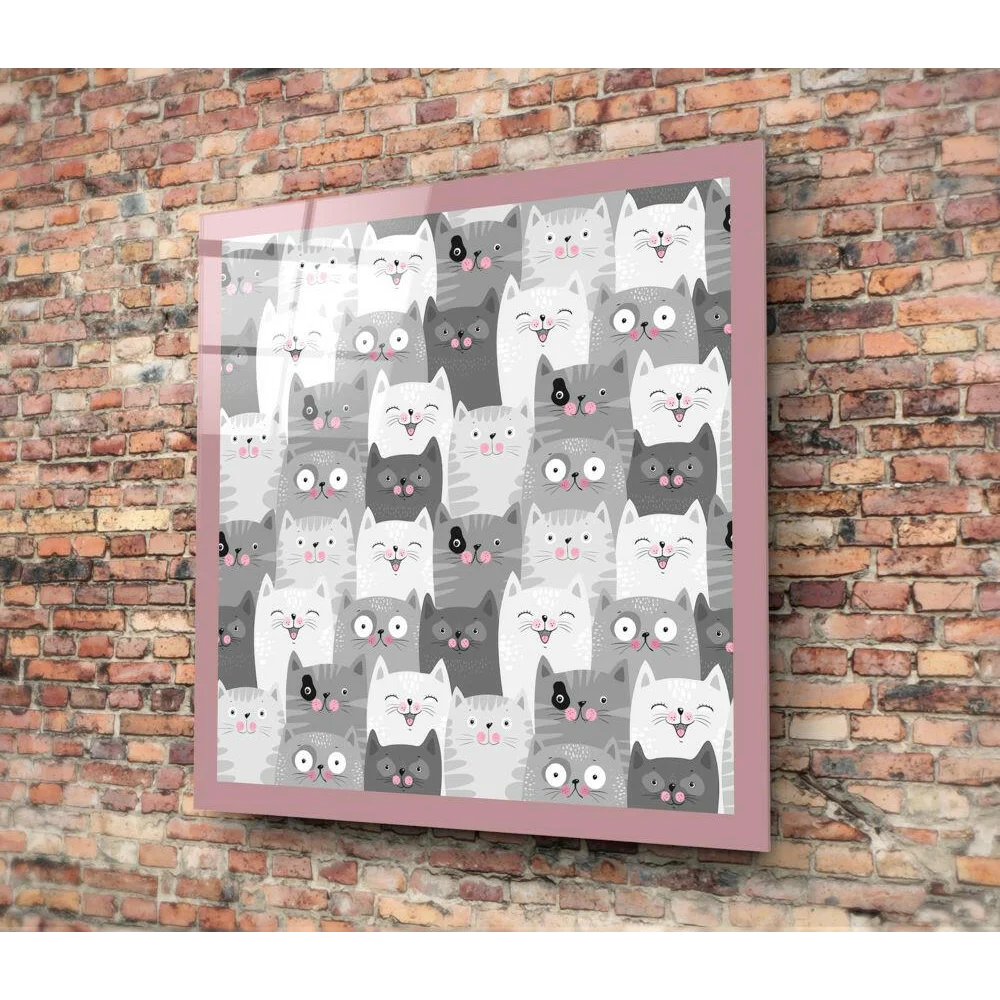 Adorable cat pattern glass wall art in pink frame