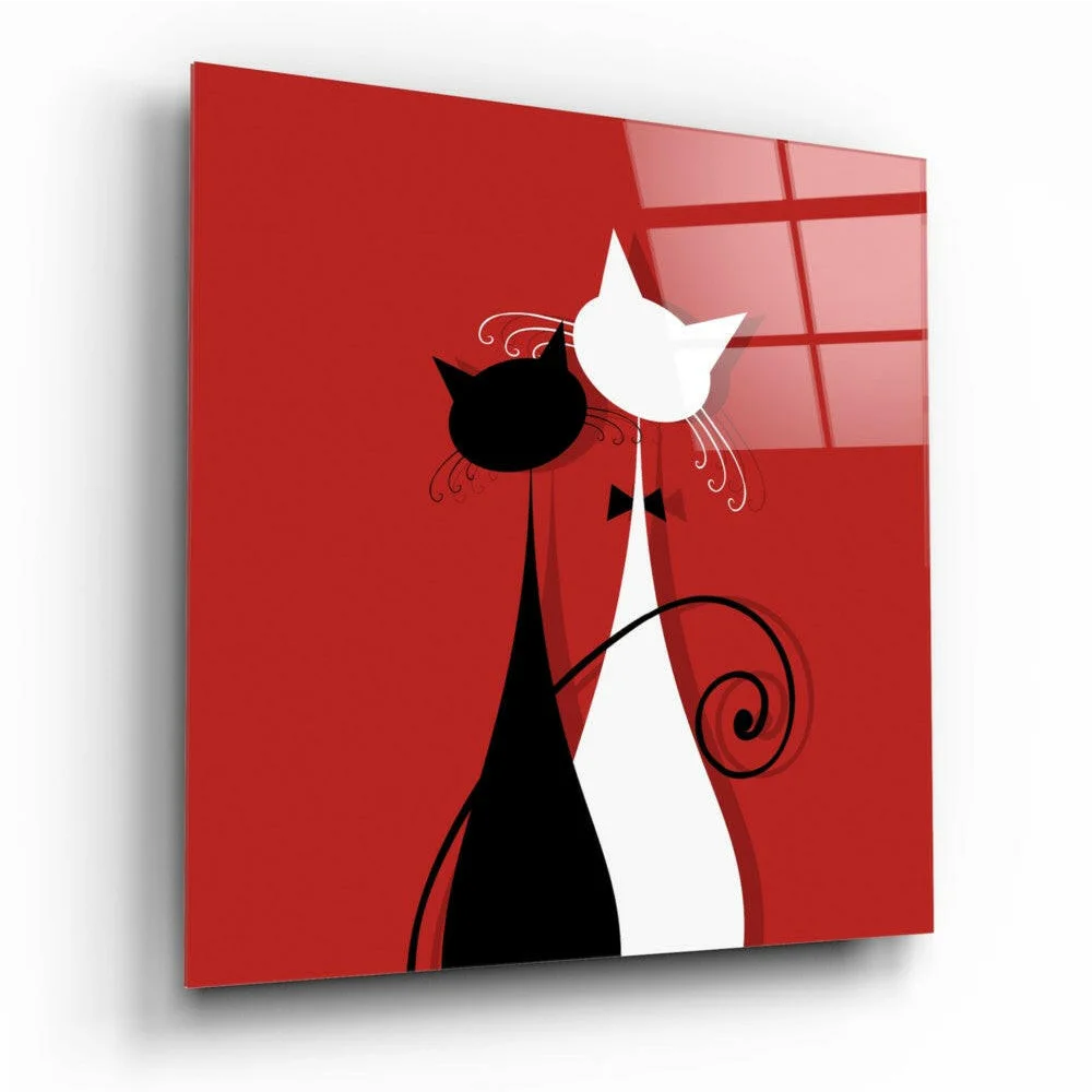 Red Cat Silhouette Glass Wall Art Panel | Insigneart USA | vintageantiquesgifts.com