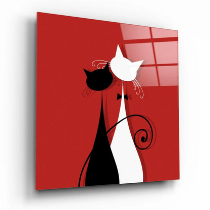Red Cat Silhouette Glass Wall Art Panel | Insigneart USA | vintageantiquesgifts.com