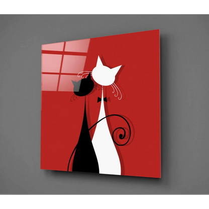 Red Cat Silhouette Glass Wall Art Panel | Modern Wall Art Decor | vintageantiquesgifts.com