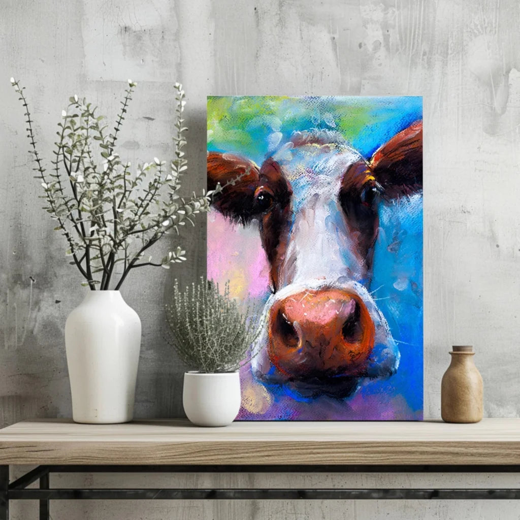 Vibrant Cow Art Insigne Aluminum Prints Transform Your Space | Glass Wall Art Print | vintageantiquesgifts.com