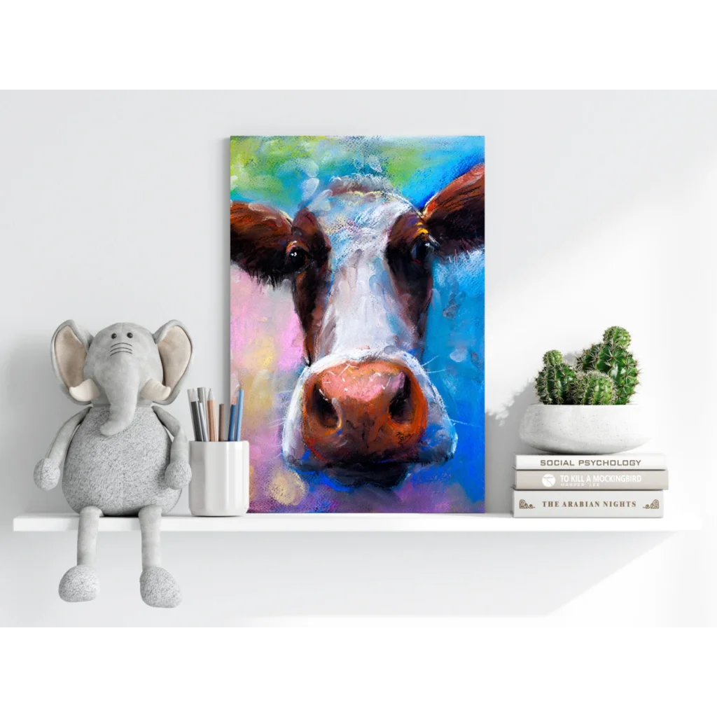 Vibrant cow face abstract on insigne aluminum prints