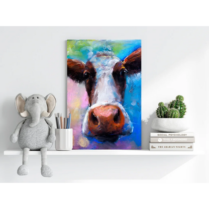 Vibrant cow face abstract on insigne aluminum prints