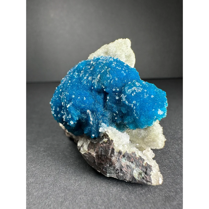 Vibrant blue cavansite with stilbite on sparkling white matrix from Pune, India