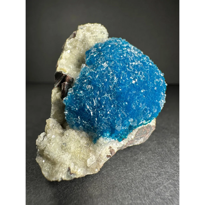 Vibrant blue cavansite with stilbite crystals on matrix from Pune, India