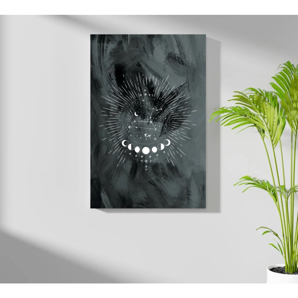 Celestial Black Cat Moon Phases on black and white canvas print