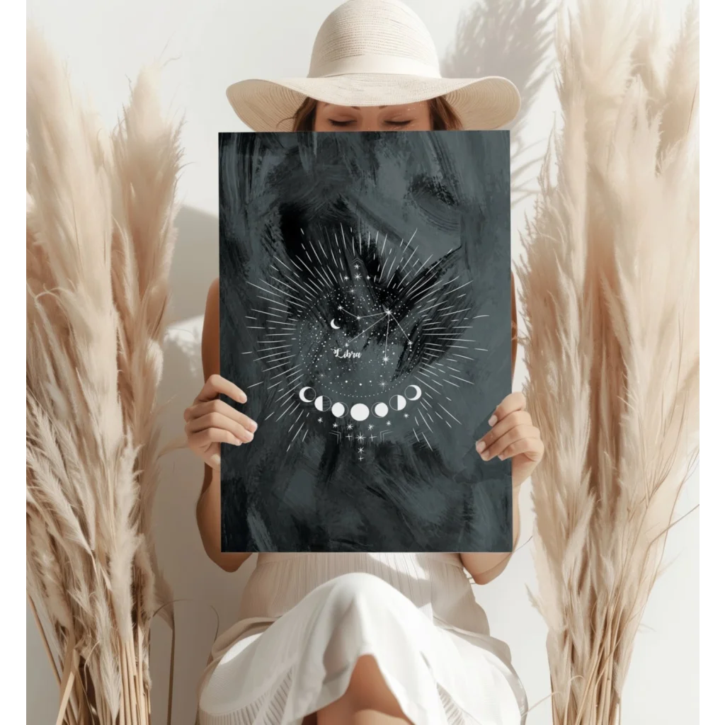 Celestial Black Cat Moon Phases aluminum wall art poster