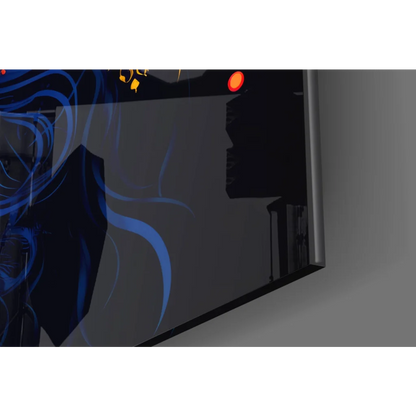 Sleek 4K smart TV displaying Celestial Blue Goddess glass wall art