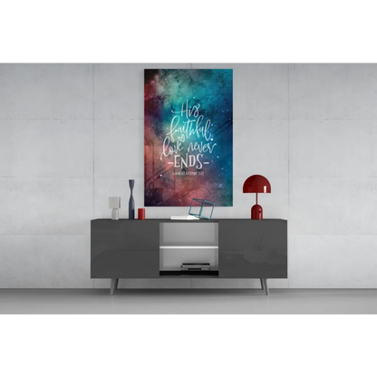 Modern gray sideboard with sleek legs under Celestial Canvas wall art