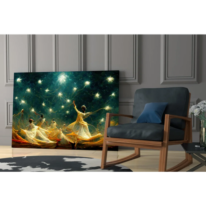 Gold and white starry night dance canvas wall art print